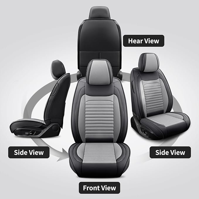 Front Seat Covers Fit for Toyota Yaris 2007-2020, Car Seat Covers Front Seats, Breathable Faux Leather Automotive Seat Covers Front Pair Anti-Slip Seat Cover(Black&Gray, Front)