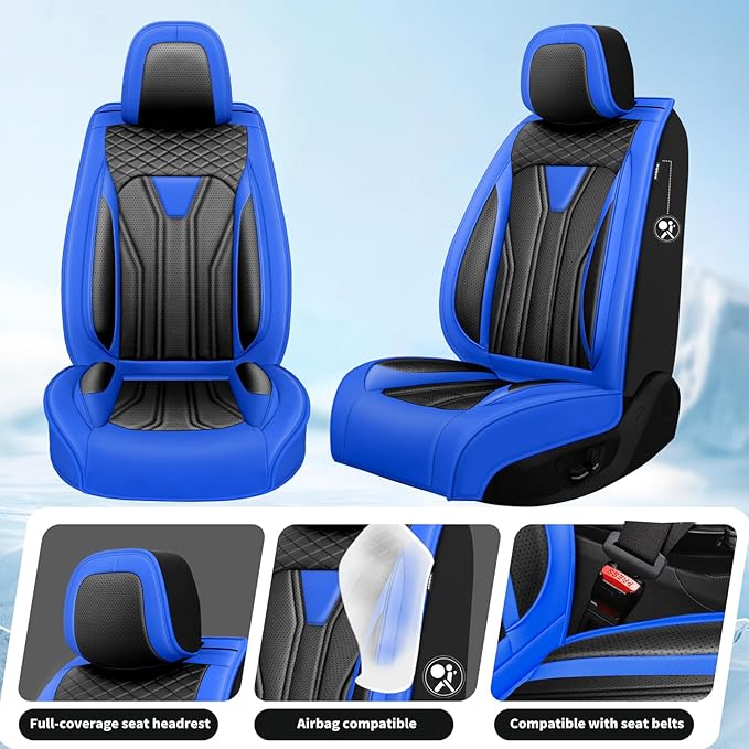 Fit Sentra Car Seat Covers Compatible with Nissan Sentra 2001-2025 2026 - Full Set Premium Leather， Waterproof Breathable， All-Weather Seat Cushion Protecto&Airbag Compatible （Blue & Black