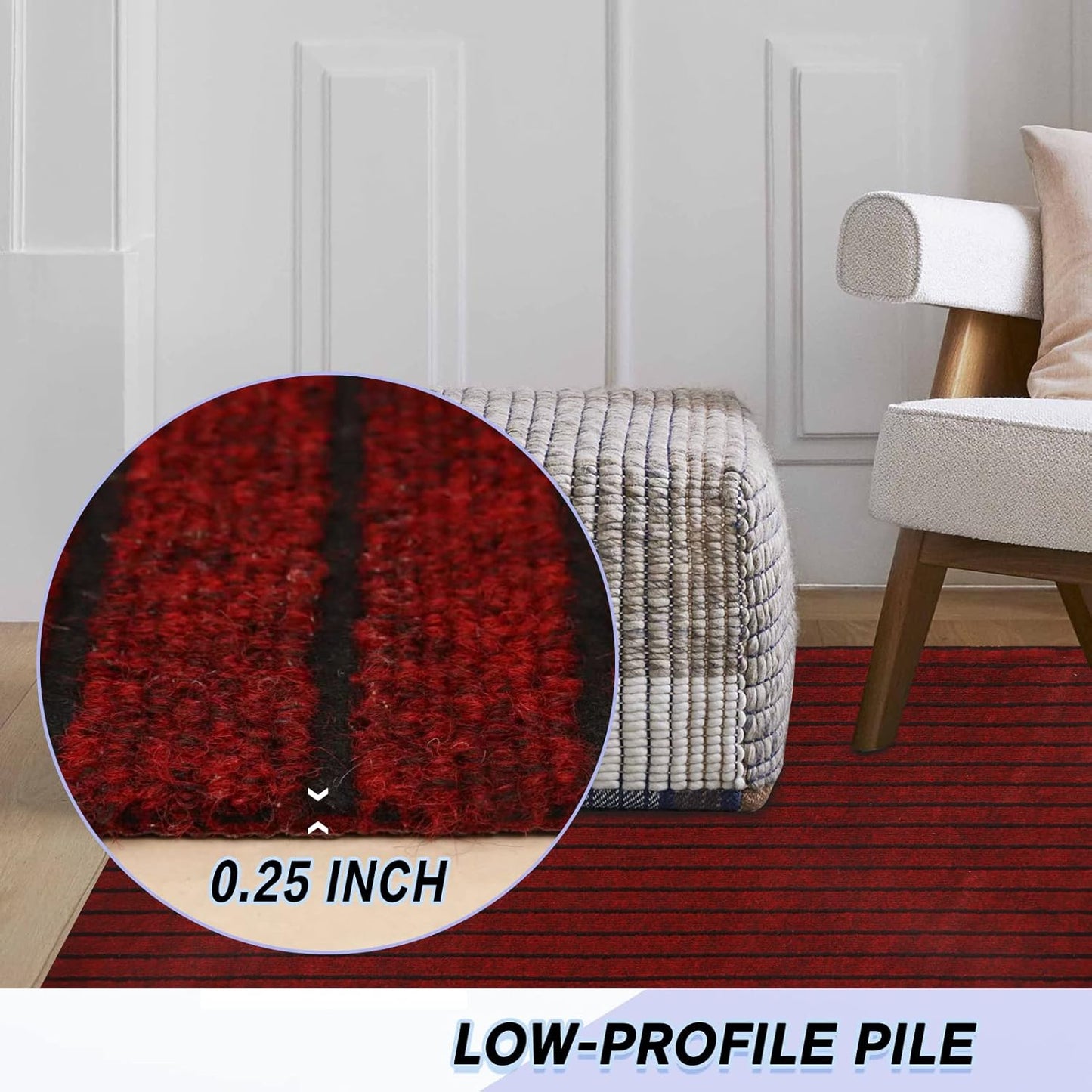 Custom Size Backed Non-Slip Area Rugs Runner, Easy Clean, Waterproof Runner Rugs for Hallway Entryway, Kitchen, Laundry, 4FT x 9FT, Red Stripe