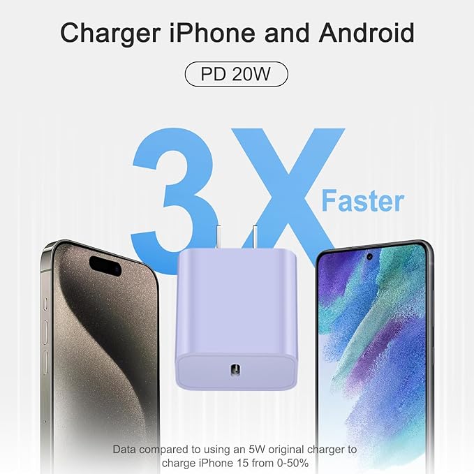 iPhone 17 16 15 Charger Fast Charging 3+3Pack Type C Charger USB C Chargers Block with 6FT Cable for iPhone Air/17/17 Plus/17 Pro/17 Pro Max/16/16 Plus/16 Pro/16 Pro Max/15/15 Pro Max/iPad Pro(Purple)