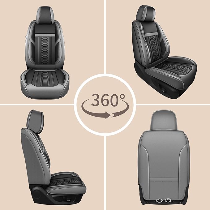 TTX LIGHTING for Hyundai Palisade 2020-2026 Seat Covers: Waterproof Leather Seat Protector with Airbag Compatible (2 Front Seats,Black&Gray)