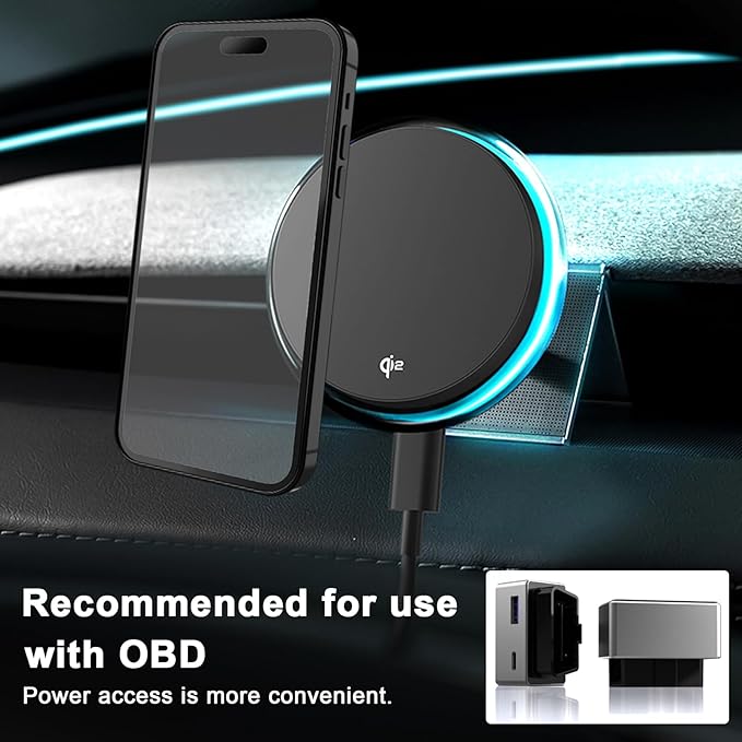 Wireless Car Mount Charger Fast Charging for Tesla Model 3/Y/3 Highland/Y Juniper (Model Y Juniper 2025+, with OBD Charger)
