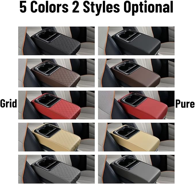 Center Console Booster Cover Car Armrest Box Pad Leather Arm Rest Cushion with Cup Holder Mobile Phone Storage Armrest Protection Pad for Car (Pure Coffee, 13.58 * 8.07 * 2.95 inch)