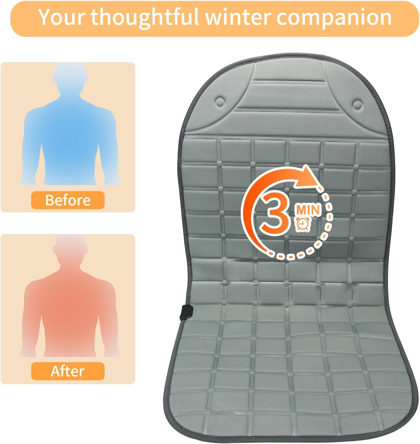 2 Pack Winter Seat Cushion - Portable Comfortable Fiber Seat Cover with Adjustable Buckle for Full Back and Seat (Gray)