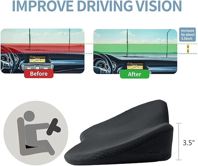 Car Seat Cushion for Ford Mustang 2000-2024, Four Seasons Universal Memory Foam Breathable Non Slip Auto Wedge Seat Pad Sciatica & Lower Back Pain Relief for Driving,Red