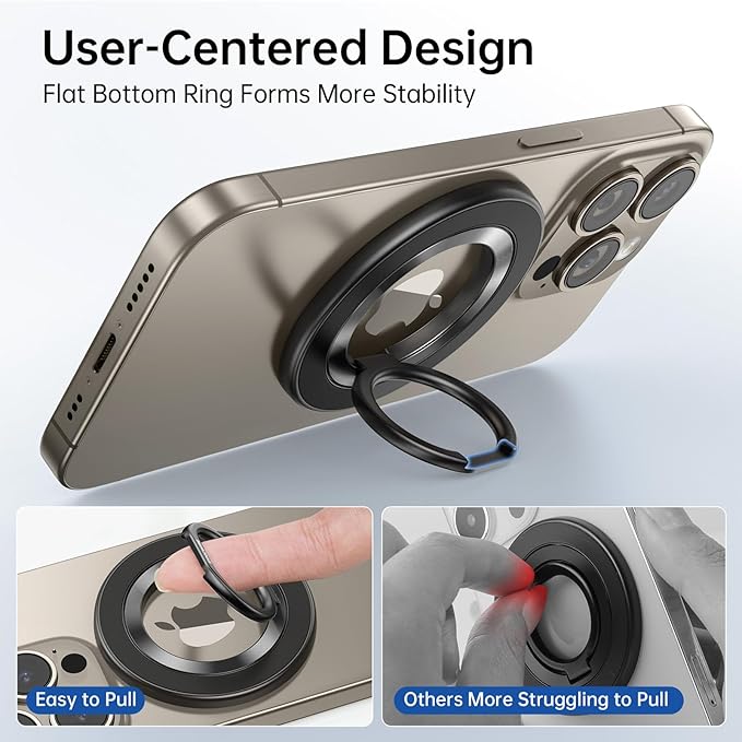 SYNCWIRE Magnetic Phone Ring Holder for MagSafe, 360° Rotation Cell Phone Grip Stand Finger Ring Kickstand Two-Sided Magnet Compatible with iPhone 17 Pro Max 16 15 14 13 12 MagSafe Accessories