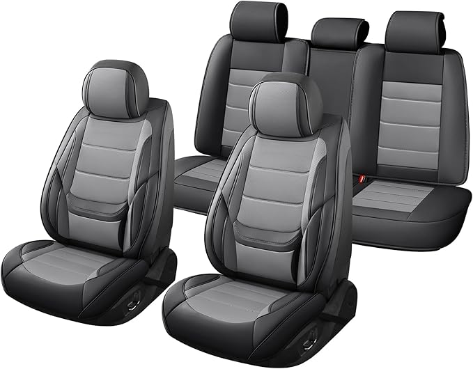 Car Seat Covers Full Set Custom Fit for Pontiac Vibe 2003-2010,Premium Faux Leather with Lumbar Support, Breathable, Anti-Slip & Soft Touch(blackgray,Fullset)