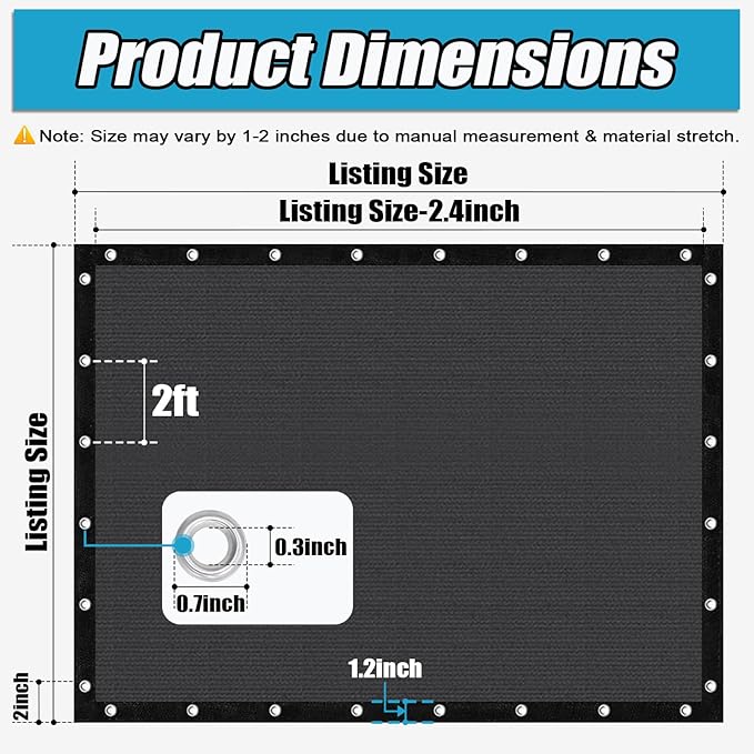 Amagenix 90% Sun Shade Cloth with Grommets, 10' x 10' Pergola Replacement Shade Cover Canopy Privacy Screen for Outdoor Patio Garden, Dark Gray (We Customized)