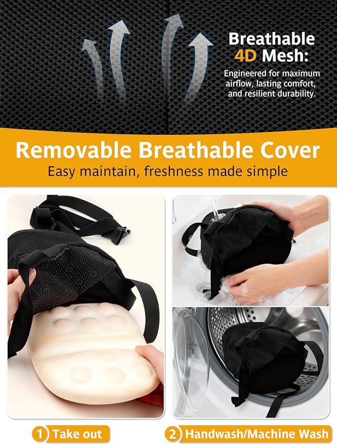 Adjustable Car Seat Lumbar Support Pillow Dual Straps Memory Foam Lower Back Waist Support Cushion with Convex Point Design Removable Cover for Vehicle SUVs Driving Travel Accessories Office Chair