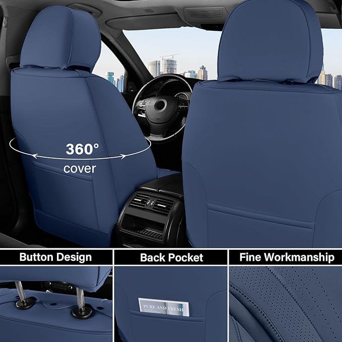 Coverado Front Seat Covers, 2 PCS Leather Seat Cover for Cars, Automotive Seat Cover, Luxury Universal Car Seat Protector, Waterproof Front Seat Car Seat Cushion Fit for Most Sedan, SUV, Trucks (Navy)