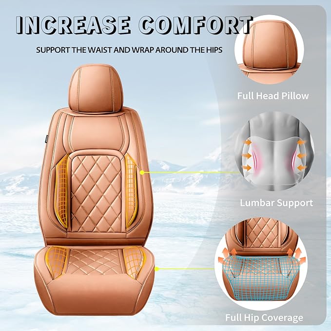Fit Tucson Car Seat Covers Compatible with Hyundai Tucson 2010-2024 2026, Premium Leather Breathable, Wear Resistant, Airbag Compatible, All-Weather Protection & Full Coverage, Full Set Brown