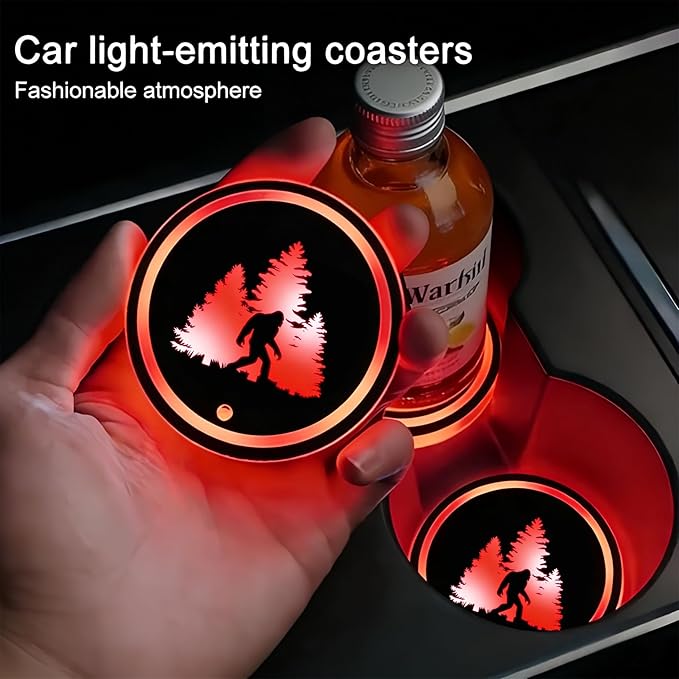 Skeleton LED Cup Holder Lights for Car,2Pcs LED Light Up Cup Holder Coasters with USB Charging 7 Colors 3 Modes,Waterproof Interior Atmosphere Lamp,Car Decor Accessories Skull Gifts for Women Men