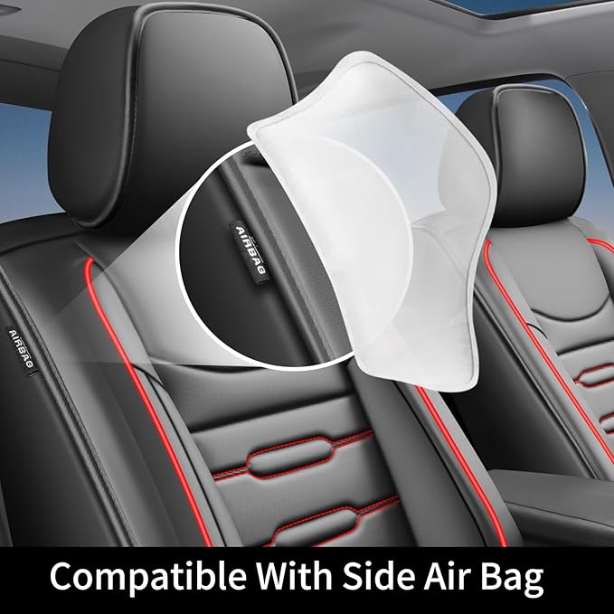 Fit Forester Car Seat Covers for Subaru Forester 2007-2025 2026 - Upgraded Premium Waterproof & Breathable Leather, Airbag Compatible, All-Weather Seat Cushion Protector (2 Front/Black+Red)