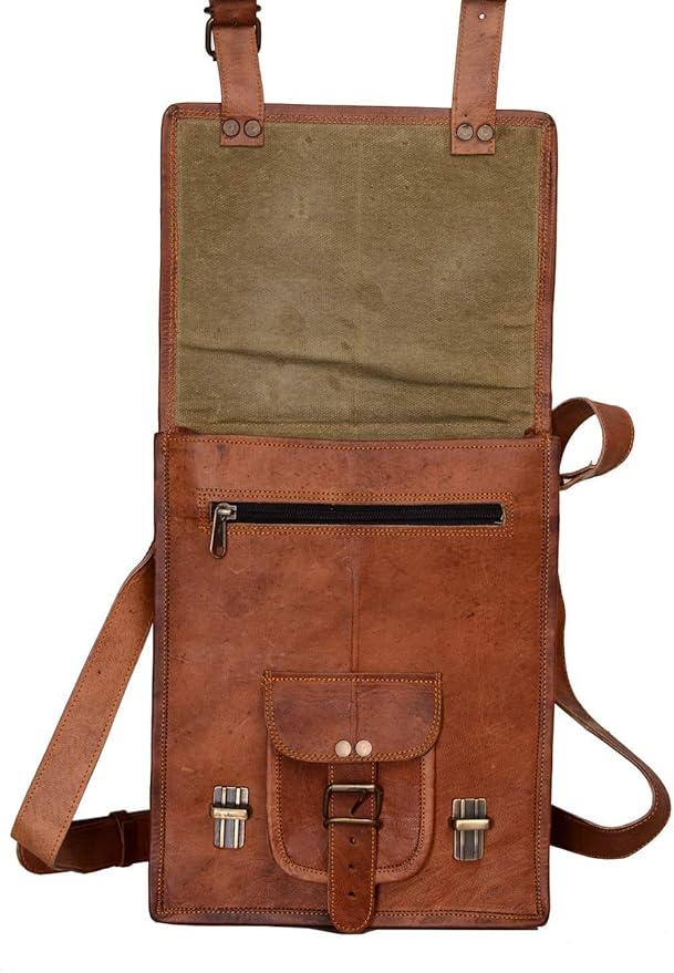 Leather crossbody bag messenger satchel tablet bag 11 inches for men and women (Brown)