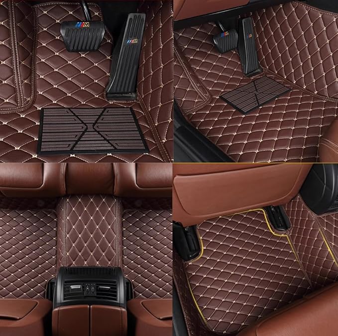 Custom Personalized Floor Mats for Cars，Luxury Full Coverage All Weather Car Floor Mats，Anti-Slip Leather Car Mat Set ，Custom Floor Mats for 99% of Cars, Trucks & SUVs (Black Yellow)