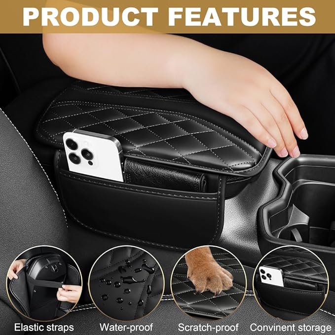 Center Console Cover Fit for Highlander Scratch & Wear Resistant Waterproof Middle Console Cover with 2 Storage Bags(Black)