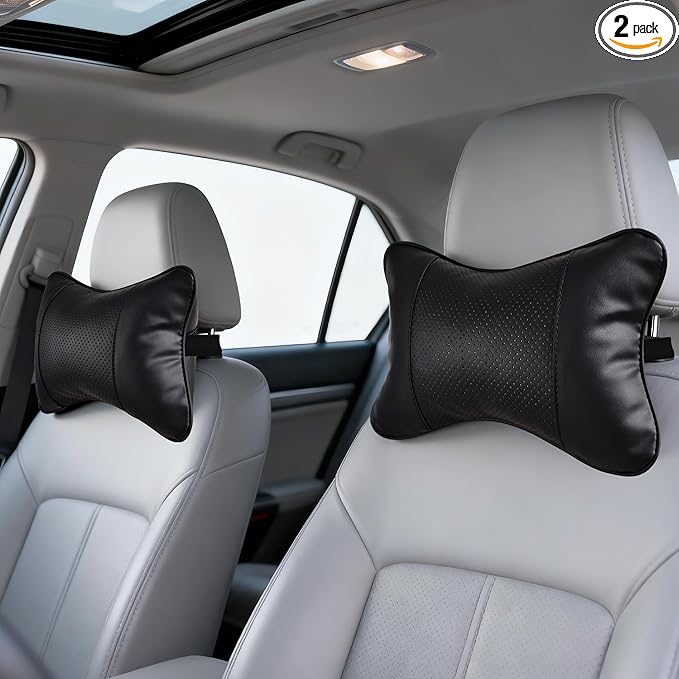 2 Pack Car Neck Pillow Soft Breathable Headrest Pillows for Driving Support, Universal Fit for Most Car Seats Decor Accessories（Black）