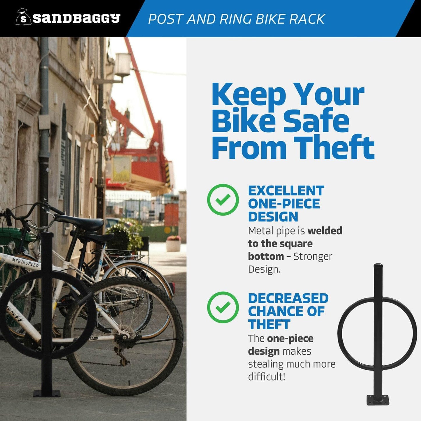 Sandbaggy Post and Ring Bike Rack - Commercial Bike Racks - Galvanized Steel - Anti-Theft Design - In Ground, Apartments, Sidewalks, Industrial (Green, 2)