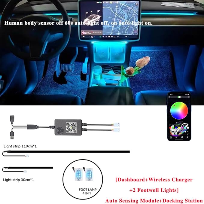 Ambient Front Trunk Lights for Tesla Model 3 Y 2021-2023 (Trunk/Neon),Interior Car LED Strip Lights,Front Interior Frunk Lightning String for Neon Atmosphere