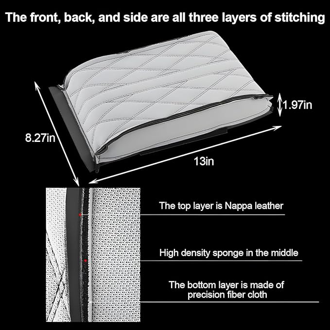 Car Center Console Cover, Leather Waterproof Vehicle Armrest Box Pad, Memory Cotton Comfortable Automotive Interior Seat Box Cushion Protector Accessories, Universal for Most Cars (Gray)
