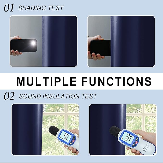 XWZO 100% Blackout Curtains 84 Inches Long with Tiebacks- Noise Blocking & Energy Efficiency Window Draperies Grommet Top with Black Liner for Bedroom/Living Room, Navy Blue, W60 x L84, Set of 2