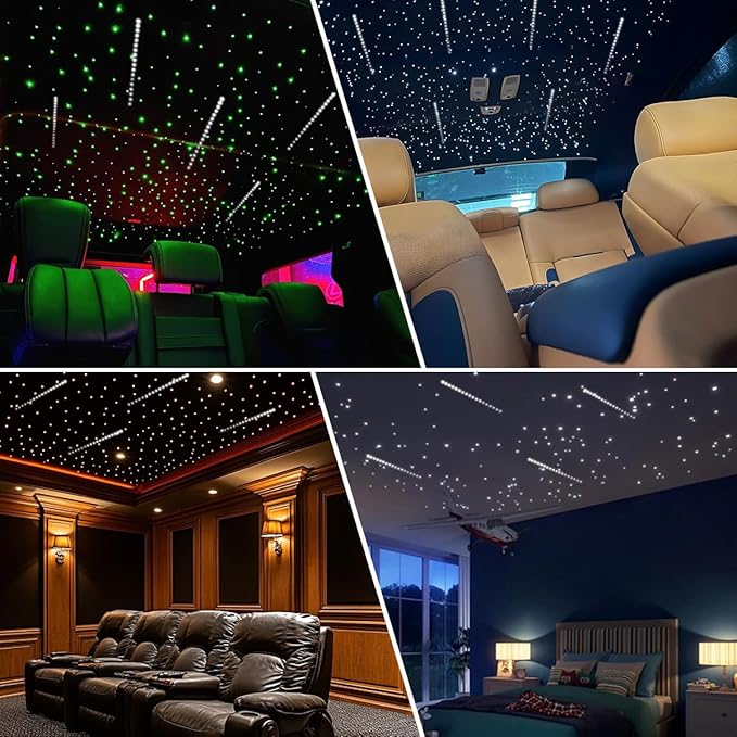 AKEPO 6W Mini Size RGBW Twinkle+White Meteor+Music Sync APP Fiber Optic Lights Kit, Shooting Star Fibers+600pcs 0.03in 9.8ft/3m Fibers APP Fiber Optic Star Light for Home/Car Headliner Starlight