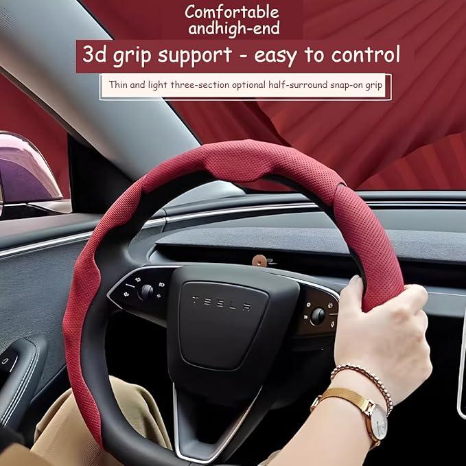 Car Steering Wheel Cover, Nappa Leather 15 Inch Snap-On 3PCS Set Vehicle Steer Wheel Wrap Protector, Non-Slip Automotive Interior Protection Accessories, Universal Fit (Blue)