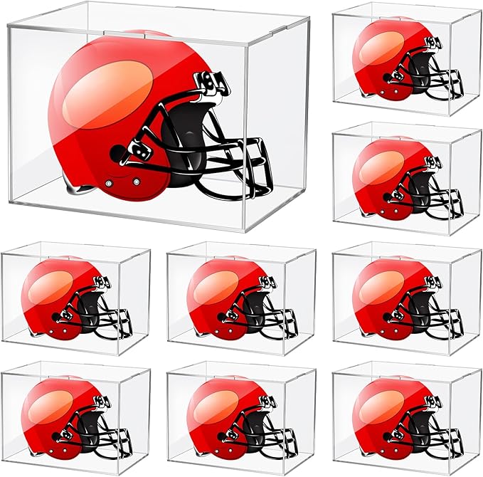 Taiyin 2 Pcs Mini Helmet Display Case, Acrylic Clear Mini Football/ Helmet Display Box Plastic Mini Helmet Protection Holder for Collecting Sports Memorabilia Toy 5 x 5 x 7''