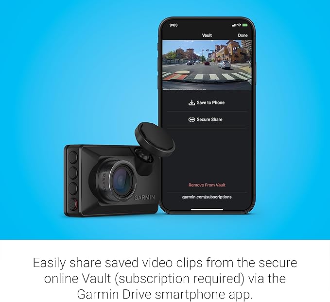 Garmin Dash Cam X210 Compact 1440p HD Camera | 140° FOV, Clarity Polarizer, Voice Control, GPS, 2.4" Display, Automatic Incident Detection Recording | Signature Series 64GB Micro SDXC Card