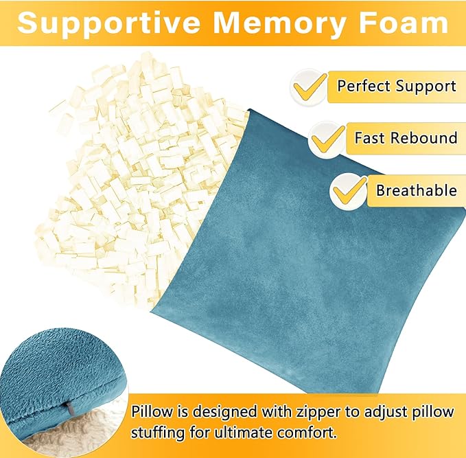 2 Pack Small Pillow, Memory Foam Mini Pillow 11 X 7 Inches for Travel, Sleeping, Nap and Neck, Knee, Lumbar Support, Tiny Cushion for Pet, Dogs (Lake Blue)