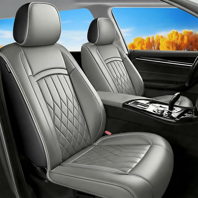 Fit TSX Car Seat Covers for Acura TSX 2003-2014 - Premium Leather, Waterproof, All-Weather, Airbag Compatible, Anti-Slip, Breathable, Easy Install, Seat Protectors, Full Set, Gray