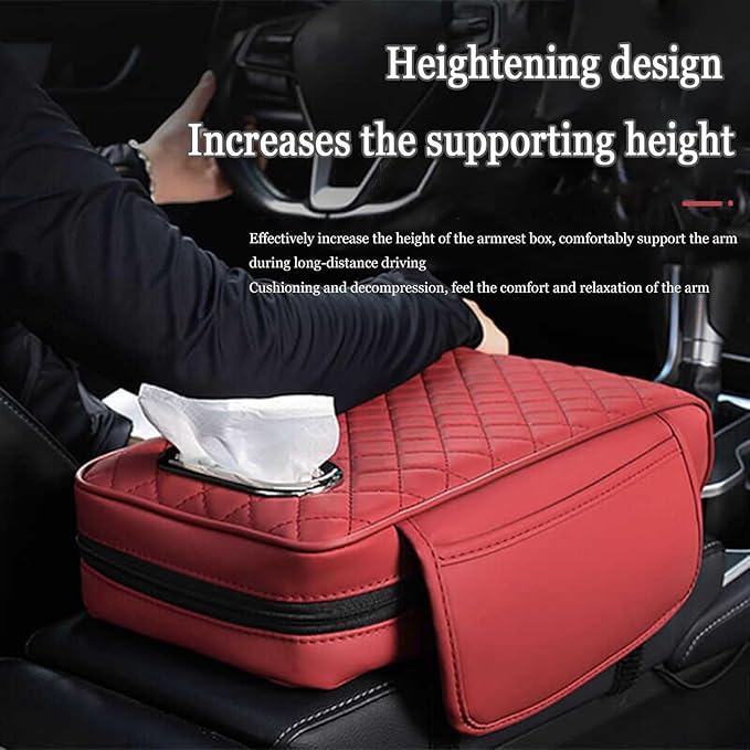 Car Center Console Cover for Fiat 500L (Type 330) 2012-2021, Leather Car Arm Rest Cover, Car Armrest Cushion with 2 Storage Bags Car Center Console Armrest Pad, D Brown