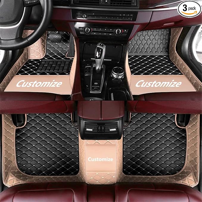 Custom Fit Car Floor Mats - Full Coverage Automotive Leather Floor Liners for Most Vehicles by MingyunSM (Black & Beige)
