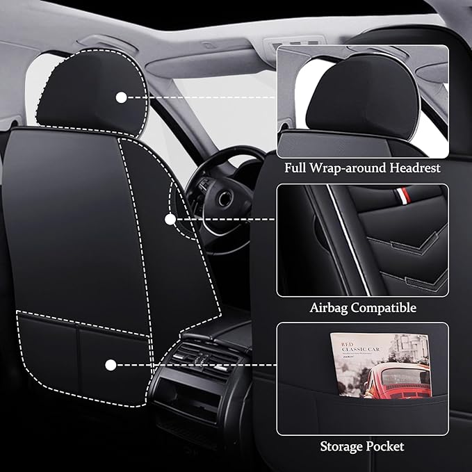 Car Seat Cover for Ford Explorer 2000-2025, Waterproof Durable Compatible Airbag, Premium Leather Seat Protector(2 Seats Standard,Black White)