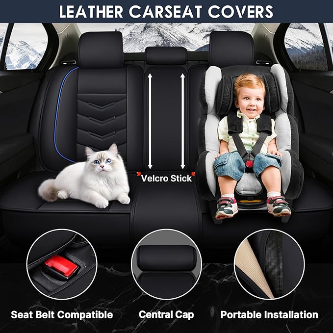 Car Seat Cover 8 Seats for Hyundai Palisade 2020-2025, Durable Wear Resistant Waterproof Sport Seat Cover, Breathable No Odor Premium Leather Vehicle Seat Covers.(Standard,Black Blue)