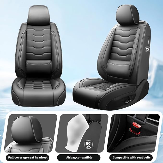 Fit Accord Car Seat Covers Premium Leather for Honda Accord 2012-2025 2026. Waterproof， Breathable, Scratch-Resistant & All-Weather Seat Cushion Protector（Front Seat,Black