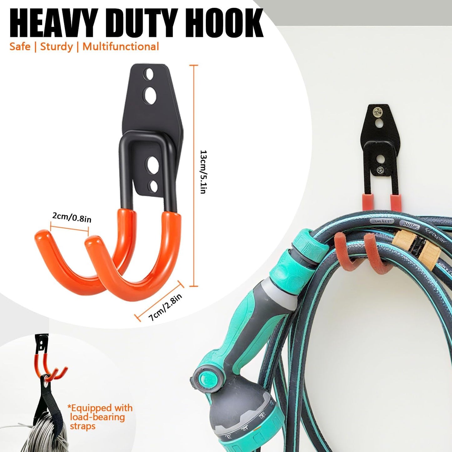 Heavy Duty Garage Storage Hooks，2 Pack Anti-Slip Coating,Wall Mount Storage Hooks for Hanging Bike, Ladder, Garden Tools,Small Utility Hook, Hose Holder for Outdoor and Indoors (4, Type u)