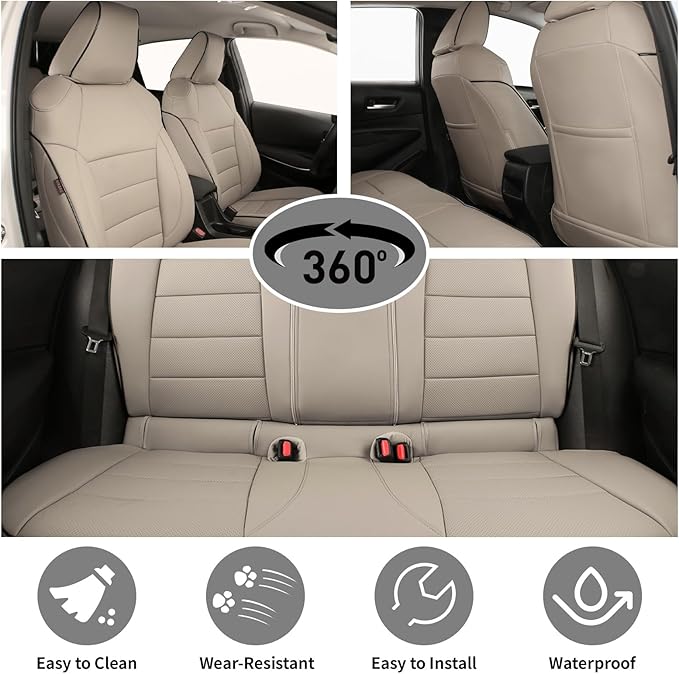 EKR Rav4 Seat Covers Custom Fit for Toyota Rav4 (Only Hybrid) 2019-2025 LE,XLE,XLE Premium,Limited,Woodland Edition, Leather Car Seat Cover Full Set for SUV Faux Leather(Beige)