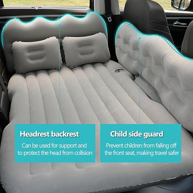 Car Air Mattress Compatible with Saturn Vue 2002 2003 2004 2005 2006 2007 2008 2009 2010, 12 V Pump, Sleeping Pad with Headrest & Side Guards for Road Trips & Car Camping Beige