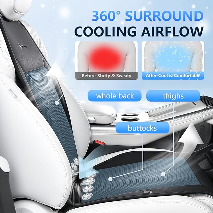 FLORICH Cooling Car Seat Covers with Blowing & Suction, 12V-24V Cooling Ventilated Car Seat Cushion with 8 Turbo Fans 3-Speed Adjustable Universal Fit for Car SUV Truck Van for Summer Driving