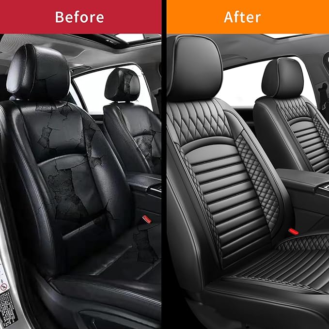 Fit Forester Car Seat Covers for Subaru Forester 2007-2025 2026 - Upgraded Premium Waterproof & Breathable Leather, Airbag Compatible, All-Weather Seat Cushion Protector (2 Front/Black)