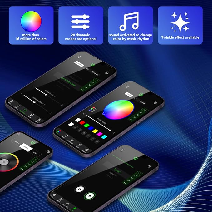 AMKI Updated 4Color Twinkle 36w Starlight Headliner Kits 800pcs 0.03in 13.1ft Fiber Optic Light Cable 4 Ports Starlight Box App/Remote Control Sound Mode for Car Home Ceiling Decoration