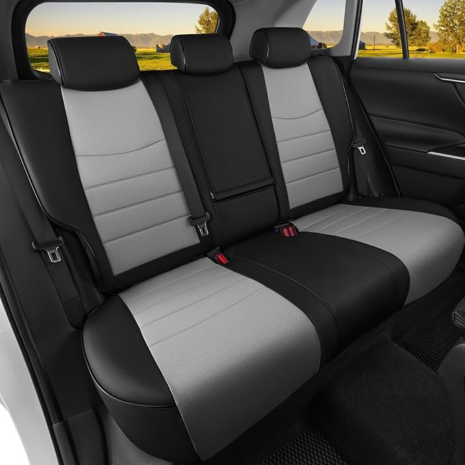 HKZ Fit RAV4 Car Seat Cover Set for 2013 2014 2015 2016 2017 2018 Toyota RAV4 Limited XLE SE Platinum Adventure-Leather(Black+Grey)