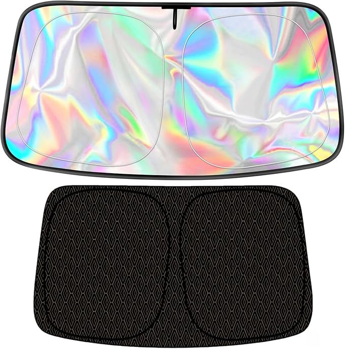 Foldable Sun Shade for Car Windshield Sunshade with Memory Steel Ring (Iridescent, M（55 * 27.5Inch)