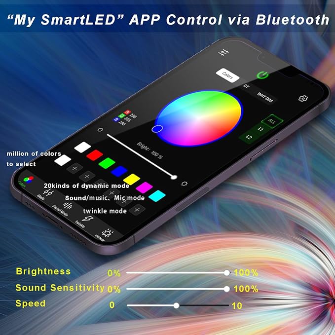 AZIMOM Mini 6W 500pcs Twinkle Fiber Optic Starlight Headliner Kit for Car Home 0.03in 13.1ft End Glow Fiber Strands Sound-Activated APP& Remote Control Starlight Engine
