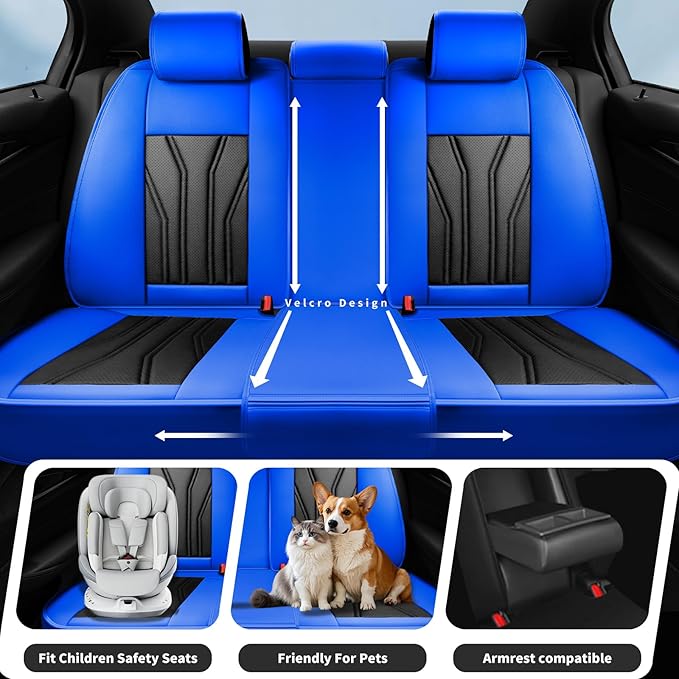 Fit Tucson Car Seat Covers Premium Leather for Hyundai Tucson 2010-2025 2026. Waterproof， Breathable, Scratch-Resistant & All-Weather Seat Cushion Protector (Full Set, Blue&Black)