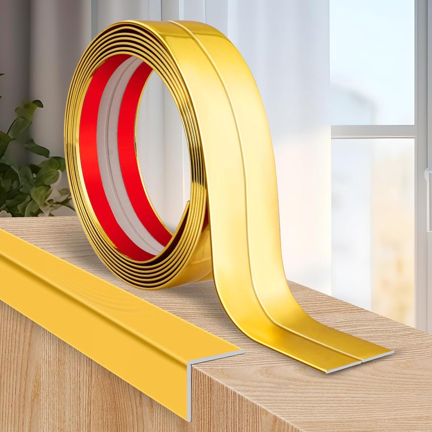 Flexible Wall Corner Protector Moulding Trim Peel and Stick Wall Corner Guards Edge Protector Self Adhesive Molding Trim Strip for Edge Ceiling (Gold, 0.8 in x 10 Ft)