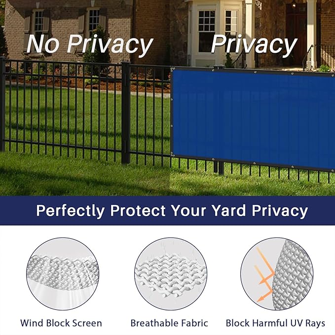 Windscreen4less Privacy Fence Screen Heavy Duty Windscreen Fencing Mesh Fabric Shade Net Cover with Brass Grommtes for Outdoor Wall Garden Yard Pool Deck, 8'x137' Blue