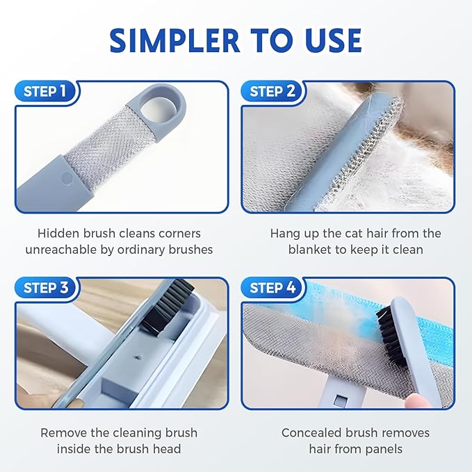 2025 New Pet Hair Remover, 4 in 1 Pet Hair Removal Tool for Couch Carpet Furniture, Multifunctional Double Sided Dogs Cats Hair Removal Brush, Reusable Cleaning Brush for Window (1 Pc)