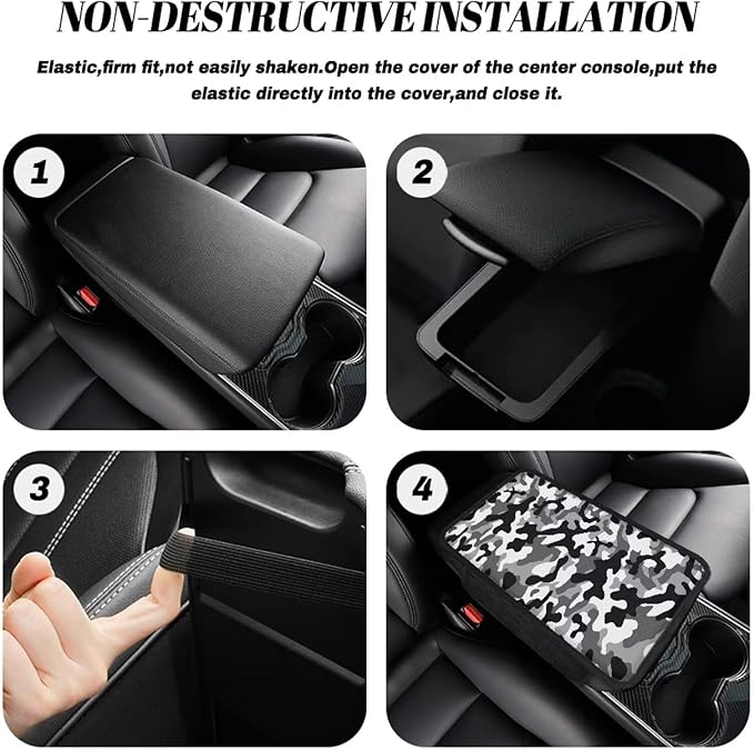 Black Gray Camo Pattern Car Center Console Cover Stretchy Vehicle Armrest Cushion Waterproof Car Armrest Storage Box Mat Universal for Most Vehicle SUV Truck Car